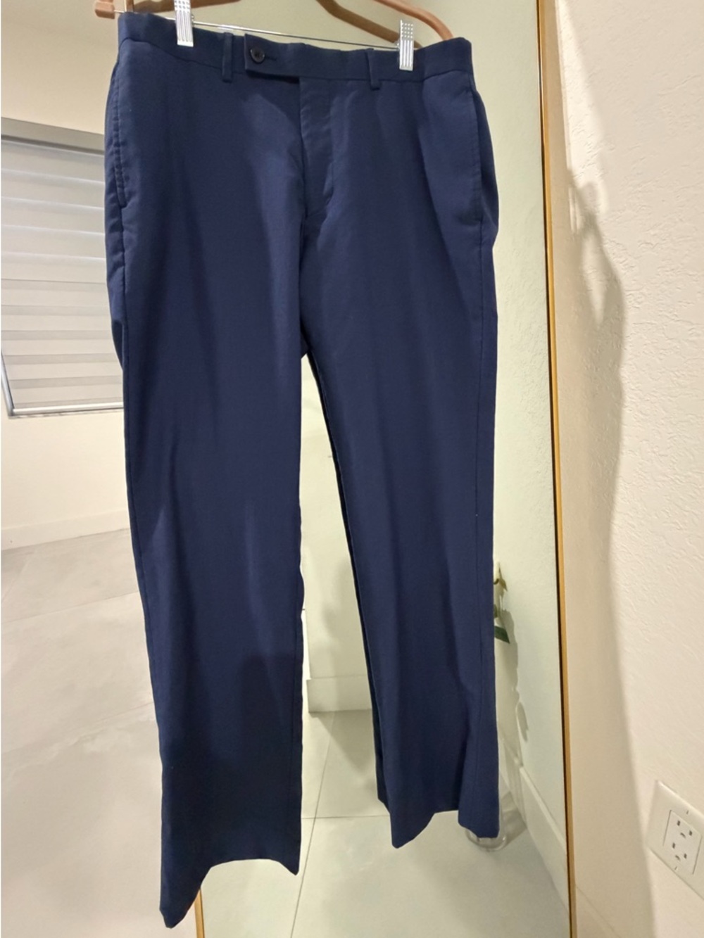 Calvin Klein Navy 100% Wool  Natural Stretch Straight-Leg Dress Pants in Navy